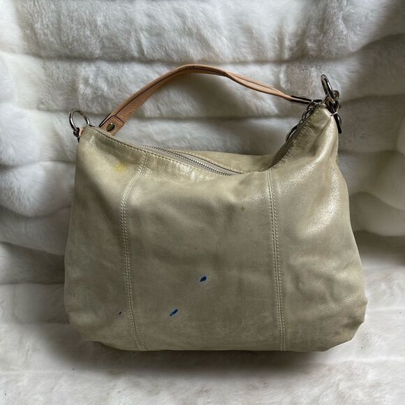Coach Poppy soft leather gold sparkle satchel buttery pink trims. - Picture 2 of 13